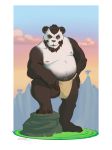  2020 absurd_res anthro beard belly black_body black_fur blizzard_entertainment bottomwear bulge clothing facial_hair fur hi_res loincloth male mammal moobs nipples outside overweight overweight_anthro overweight_male pandaren solo tenebristle ursid video_games warcraft white_body white_fur 