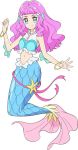  1girl artist_request bare_arms blue_eyes bracelet closed_mouth crop_top frills full_body hair_ornament highres jewelry long_hair looking_at_viewer mermaid monster_girl official_art pink_hair pink_ribbon precure ribbon rora_(precure) simple_background smile solo starfish thick_eyebrows tropical-rouge!_precure wavy_hair white_background 