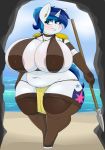  absurd_res anthro beach big_breasts blush bottomwear breasts clothing coatieyay crossgender equid equine female friendship_is_magic hasbro hi_res horn huge_breasts loincloth mammal mtf_crossgender my_little_pony overweight overweight_anthro overweight_female seaside shining_armor_(mlp) slightly_chubby solo spreading thick_thighs unicorn 