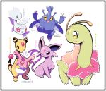  :3 :d ^_^ ampharos artsy-rc black_border border closed_eyes commentary corsola english_commentary espeon gen_2_pokemon heracross highres looking_at_viewer meganium no_humans open_mouth pokemon pokemon_(creature) pokemon_(game) pokemon_hgss simple_background smile togetic white_background 