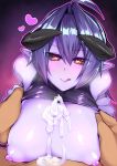  &lt;3 &lt;3_eyes arunira blush bodily_fluids breasts brll cum cum_between_breasts demon duo ejaculation female first_person_view genital_fluids hair hi_res human humanoid humanoid_pointy_ears licking licking_lips male mammal nipples not_furry purple_hair red_eyes tongue tongue_out 