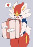  &lt;3 anthro cinderace eyes_closed female gift hi_res lagomorph leporid mammal nintendo open_mouth pok&eacute;mon pok&eacute;mon_(species) pururing rabbit smile solo text video_games 