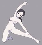  1girl :o arm_up bar_censor barefoot black_eyes black_hair breasts censored completely_nude female_pubic_hair full_body grey_background highres lamb-oic029 large_breasts looking_at_viewer navel nipples nude pubic_hair pussy short_hair simple_background solo super_smash_bros. wii_fit wii_fit_trainer 