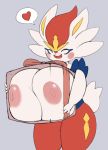  &lt;3 anthro areola big_breasts box breast_squish breasts cinderace female gift hi_res huge_breasts lagomorph leporid mammal nintendo nipples open_mouth pok&eacute;mon pok&eacute;mon_(species) pururing rabbit smile solo squish video_games 