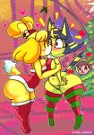  &lt;3 absurd_res animal_crossing ankha_(animal_crossing) anthro bell big_breasts big_butt bikini blue_body blue_fur blue_hair blush breast_squish breasts butt canid canine canis christmas christmas_clothing christmas_headwear christmas_tree clothed clothing dipstick_tail domestic_dog dress eyes_closed felid feline female female/female fishing_rod fur hair hat headgear headwear hi_res holidays holly_(plant) ichduhernz inside isabelle_(animal_crossing) kissing legwear mammal multicolored_tail navel nintendo pattern_clothing pattern_legwear pattern_stockings plant reptile santa_hat scalie short_stack skimpy snake squish star stockings striped_clothing striped_legwear striped_stockings stripes surprised_expression swimwear tailwag thick_thighs tiptoes tree video_games villager_(animal_crossing) wide_eyed wide_hips yellow_body yellow_fur 