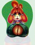  animal_crossing anthro big_breasts blush bodily_fluids breasts canid canine canis cleavage clothed clothing collar domestic_dog female fur green_eyes hair hi_res huge_breasts isabelle_(animal_crossing) isolatedartest looking_at_viewer mammal mousepad_design nintendo nipple_outline open_mouth shih_tzu simple_background smile solo standing sweat tongue toy_dog video_games yellow_body yellow_fur 