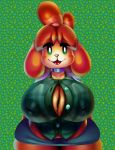  animal_crossing anthro big_breasts blush bodily_fluids breasts canid canine canis cleavage clothed clothing collar domestic_dog female fur green_background green_eyes hair hands_behind_back hi_res huge_breasts isabelle_(animal_crossing) isolatedartest looking_at_viewer mammal nintendo nipple_outline open_mouth shih_tzu simple_background smile solo standing sweat thick_thighs tongue toy_dog video_games wide_hips yellow_body yellow_fur 