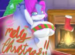  anthro areola big_breasts breasts canid canine christmas female fox genitals hair hi-rez_studios holidays kiss_mark mammal paladins pepper_(paladins) present_box purple_areola purple_hair pussy ribbons solo 甘水 