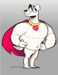  2020 anthro anthrofied big_eyes canid canine canis cape clothing collar costume dc_comics dog_tags domestic_dog emanata fur hands_on_hips hi_res krypto krypto_the_superdog male mammal muscular muscular_anthro muscular_male navel scraffyraccoon smile solo standing white_body white_fur 