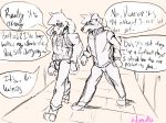  adondis anthro canid canine canis clothed clothing curled_tail damien_(adondis) devyn_(adondis) dialogue dobermann domestic_dog duo english_text floppy_ears hi_res highschool male male/male mammal pinscher sketch teenager text young 