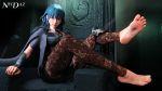  1girl 3d absurdres alternate_legwear barefoot blue_eyes blue_hair byleth_(fire_emblem) byleth_(fire_emblem)_(female) feet fire_emblem fire_emblem:_three_houses foot_focus highres leggings legs long_hair looking_at_viewer necdaz91 no_shoes shoes_removed sitting soles solo toenails toes 