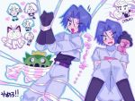  1boy ameya_(okemu_ame) blue_hair blush bound bound_wrists cacnea crying gen_1_pokemon gen_3_pokemon gen_4_pokemon green_eyes james_(pokemon) jessie_(pokemon) meowth mime_jr. pokemon pokemon_(anime) pokemon_(creature) team_rocket 