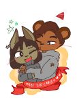  aliasing alpha_channel anthro canid canine canis cha_hieun christmas clothing domestic_dog duo ear_piercing ear_ring female holidays hug kim_soohyun kissing korean_text male male/female mammal piercing pipepo simple_background smile text transparent_background ursid 