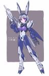  1girl alus_core_gundam beam_rifle breasts dated energy_gun eyebrows_visible_through_hair floating grey_hair gun gundam gundam_build_divers gundam_build_divers_re:rise highres holding holding_gun holding_weapon mecha_musume mechanical_ears medium_breasts michi_kuso open_hand personification short_hair skin_tight solo v-shaped_eyebrows weapon 