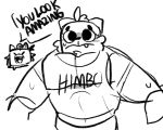  2020 anthro big_eyes black_and_white clothing dialogue duo english_text frown hi_res himbo lutrine male mammal mapacho monochrome muscular muscular_anthro muscular_male mustelid open_mouth otto_(scraffyraccoon) procyonid raccoon scraffyraccoon shirt simple_background solo_focus tank_top text text_on_clothing text_on_tank_top text_on_topwear tight_clothing topwear uncomfortable white_background 