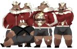  2020 abs anthro antlers barazoku beard bell big_muscles body_hair bottomwear brown_body brown_fur bulge butt capreoline cervid chest_hair christmas clothed clothing collar facial_hair fur group hair hands_in_pockets harness holidays horn hyaku_(artist) jacket leg_tuft male mammal muscular muscular_anthro muscular_male nipples number open_clothing open_jacket open_topwear pecs pockets reindeer shirt shorts simple_background standing stretching tan_hair thick_thighs tight_clothing topwear tuft white_background 