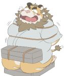  00murice 2020 anthro belly bodily_fluids bound crying felid kemono lion male mammal overweight overweight_anthro overweight_male pantherine simple_background solo tears white_background 