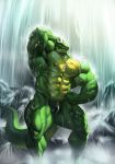  2020 abs absurd_res anthro big_muscles black_clothing black_underwear bulge clothed clothing dragon echin green_body green_nipples hand_behind_head hi_res huge_muscles male muscular muscular_anthro muscular_arms muscular_legs muscular_male nipples ragner scalie solo standing topless_male underwear underwear_only waterfall western_dragon 