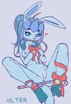  &lt;3 anthro bdsm blue_background blue_body blue_hair blush bondage bound candy candy_cane dessert eeveelution female food gag gagged genitals glaceon glacy_(waffl3sk4t) hair hi_res looking_at_viewer navel nintendo pok&eacute;mon pok&eacute;mon_(species) pussy simple_background solo spread_legs spreading ultrabondagefairy video_games wrists_tied 