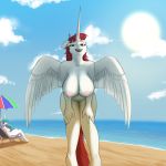  absurd_res anthro anthrofied areola beach big_breasts breasts equid female four_eyes_(artist) friendship_is_magic hasbro hi_res horn lauren_faust_(character) leaning leaning_forward mammal mature_anthro mature_female my_little_pony nipples nude princess_celestia_(mlp) seaside umbrella winged_unicorn wings 