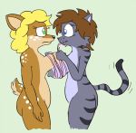  anthro breasts cervid conjoined domestic_cat duo felid feline felis female hair hi_res mammal skewedl0gic 