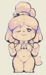  accessory animal_crossing anthro black_nose bow_tie breasts canid canine canis domestic_dog female from_behind_position fur genitals hair hair_accessory hair_tie half-closed_eyes humanoid_genitalia humanoid_pussy isabelle_(animal_crossing) mammal monochrome mostly_nude narrowed_eyes navel nintendo nipples nude one_eye_closed plantigrade pussy sex shih_tzu simple_background sketch smile solo standing star-rod toy_dog video_games 