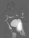  2015 anthro balls belly canid canine canis daich domestic_dog erection genitals glowing glowing_genitalia glowing_penis grey_background greyscale halloween holidays humanoid_hands kemono male mammal monochrome musclegut overweight overweight_anthro overweight_male penis simple_background sketch solo 