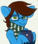 2020 beverage blue_body blue_fur brown_hair colored_sketch cup digital_media_(artwork) equid equine eyewear fan_character feral fetlocks fur glasses green_eyes hair hasbro holding_cup holding_object hooves horse looking_at_viewer male mammal marsminer my_little_pony no_pupils pony scarf simple_background smile solo tea white_background 