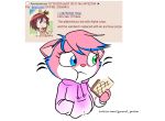  alpha_lexa anthro bite_mark blue_body blue_fur brown_hair chewing clothing domestic_cat felid feline felis female food fur general_proton hair hi_res human jacket looking_away looking_sideways luluco mammal meme pink_body pink_fur sandwich_(food) solo space_patrol_luluco studio_trigger topwear vest watermark whiskers white_body white_fur 