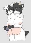  2_heads anthro bodily_fluids bovid breasts caprine conjoined cup female goat hi_res lactating mammal multi_head skewedl0gic solo teats udders 