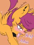  ahegao digital_media_(artwork) equid equine feathered_wings feathers female feral friendship_is_magic fur hair hasbro hi_res horse larrykitty looking_pleasured mammal my_little_pony open_mouth orange_body pegasus pony purple_hair scootaloo_(mlp) simple_background solo tongue tongue_out wings young 