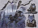  ambiguous_gender amulet anthro armor arrow bear_trap blue_body blue_scales bow cave dagger fantasy foot_wraps fur_collar hood kobold melee_weapon multiple_poses pose quiver scales scalie solo tail_pouch tamlin123 tongue tongue_out trap_(contrivance) underground weapon wraps 