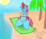  absurd_res anthro anthrofied beach bikini blush clothing equid equine female friendship_is_magic hasbro hi_res horse kneeling mammal mature_anthro mature_female mrs._cake_(mlp) my_little_pony nailstrabbit outside pony seaside swimwear thick_thighs 