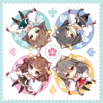  2020 4girls :d ahoge animal_ear_fluff animal_ears artist_name black_hair black_skirt blue_eyes boots brown_eyes brown_hair brown_skirt cat_ears cat_tail chibi club_(shape) detached_sleeves diamond_(shape) double_bun eyebrows_visible_through_hair flipped_hair frilled_skirt frills full_body glasses green-framed_eyewear green_skirt grey_hair hair_ornament hairclip hakama_skirt haruna_(kantai_collection) headgear heart hiei_(kantai_collection) highres kantai_collection kirishima_(kantai_collection) kongou_(kantai_collection) long_hair looking_at_viewer multiple_girls nontraditional_miko open_mouth outstretched_arm plaid purple_eyes red_skirt ribbon-trimmed_sleeves ribbon_trim shigunyan short_hair skirt smile spade_(shape) tail thigh_boots thighhighs 