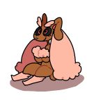  ambiguous_gender black_sclera brown_body covering_chest cross-eyed eyebrows eyelashes fluffy hair lagomorph leporid lopunny mammal nintendo novactis pink_hair pok&eacute;mon pok&eacute;mon_(species) rabbit red_eyes shiny_pok&eacute;mon sitting_on_ground smile solo thick_eyebrows video_games white_nose 