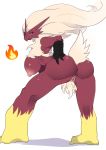  2020 absurd_res anthro anthrofied anus ashraely avian beak big_breasts blaziken blush bodily_fluids breasts butt claws colored digital_drawing_(artwork) digital_media_(artwork) feathers female genital_fluids genitals hi_res looking_back nintendo nipples non-mammal_breasts pok&eacute;mon pok&eacute;mon_(species) pussy pussy_juice raised_tail rear_view red_body simple_background solo tail_feathers thick_thighs video_games white_background wide_hips 