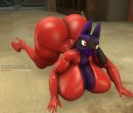  3d_(artwork) alex_asora animal_humanoid anthro big_breasts big_butt breasts butt clothing digital_media_(artwork) fan_character female fempyro fur hair hi_res humanoid imminent_sex lucario mammal mammal_humanoid nintendo pok&eacute;mon pok&eacute;mon_(species) rubber rubber_suit simple_background solo source_filmmaker submissive submissive_female team_fortress_2 thick_thighs type_zero_werewolf valve video_games 