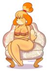  allannocte animal_crossing anthro big_breasts blush bra breasts canid canine canis chair cleavage clothed clothing crossed_arms domestic_dog female fur furniture hair half-closed_eyes hi_res isabelle_(animal_crossing) lingerie mammal narrowed_eyes nintendo on_chair open_mouth panties red_eyes shih_tzu simple_background sitting solo thick_thighs toy_dog underwear video_games white_background wide_hips yellow_body yellow_fur 