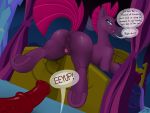 absurd_res animal_genitalia animal_penis animal_pussy anus bed big_butt big_macintosh_(mlp) broken_horn butt dialogue equid equine equine_penis equine_pussy female feral friendship_is_magic furniture genitals hasbro hi_res horn male mammal my_little_pony my_little_pony:_the_movie_(2017) penis puffy_anus pussy raised_tail scar tempest_shadow_(mlp) unicorn wispytuft 