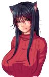  1girl animal_ear_fluff animal_ears black_hair blue_eyes breasts cat_ears eyebrows_visible_through_hair glasses kisaragi_yakumo large_breasts lips long_hair looking_at_viewer mole mole_under_mouth original ribbed_sweater rimless_eyewear sketch solo sweater upper_body white_background 