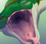  2019 ambiguous_gender ayvore bodily_fluids forked_tongue gaping_mouth gradient_background green_body green_eyes hi_res looking_at_viewer mouth_shot open_mouth pink_tongue reptile saliva saliva_string scalie simple_background snake solo throat tongue 