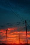  absurdres animal artist_name bird cloud commentary_request highres lamppost no_humans original power_lines scenery sky skyrick9413 star_(sky) starry_sky sunset tree utility_pole 