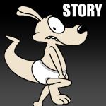  1:1 anthro barefoot briefs clothed clothing english_text gradient_background grey_background low_res macropod male mammal marsupial nickelodeon nishi_oxnard rocko&#039;s_modern_life rocko_rama simple_background solo teeth_showing text tighty_whities topless underwear wallaby white_clothing white_underwear 