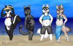  anthro beach canid canine canis clothing female geckoguy123456789 group hair jennifer_(geckoguy123456789) mammal mephitid ozzy-wildwind pregnant seaside skunk swimwear wolf 