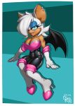  anthro armwear chiropteran clothing ear_piercing ear_ring elbow_gloves female footwear gloves hair hair_over_eye handwear hi_res high_heeled_boots high_heels looking_at_viewer mammal one_eye_obstructed piercing reabault rouge_the_bat shoes solo sonic_the_hedgehog_(series) wings 