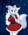  anthro big_breasts blanca_(nicky_illust) breasts canid canine canis christmas christmas_clothing clothed clothing domestic_dog female fluffy fur hi_res holidays looking_at_viewer mammal nicky_illust nordic_sled_dog samoyed simple_background solo spitz white_body white_fur 