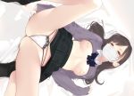  ama_mitsuki bandaid blush bow breasts brown_eyes brown_hair long_hair mask navel original panties shirt_lift skirt skirt_lift spread_legs translation_request underwear 