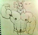  anthro asriel_dreemurr biceps flexing flexing_bicep male muscular muscular_anthro muscular_male solo undertale video_games 