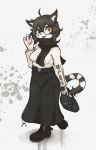  2020 4_fingers absurd_res amber_eyes anthro bag black_hair black_nose boots breasts clothing cute_fangs dogpig28472 dress eyewear felid female fingers footwear glasses hair hi_res looking_at_viewer mammal open_mouth scarf simple_background smile solo standing 