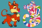  ambiguous_gender anthro bat_wings bodily_fluids bovid caprine cloven_hooves collar cryena drooling duo felid feline feral fur goat hi_res hooves ixi_(neopets) jumpstart_games kougra mammal membrane_(anatomy) membranous_wings neopet_(species) neopets pantherine pink_eyes rainbow_stripes red_body red_fur saliva spade_tail stripes tiger tongue tongue_out video_games wings yellow_body yellow_fur 